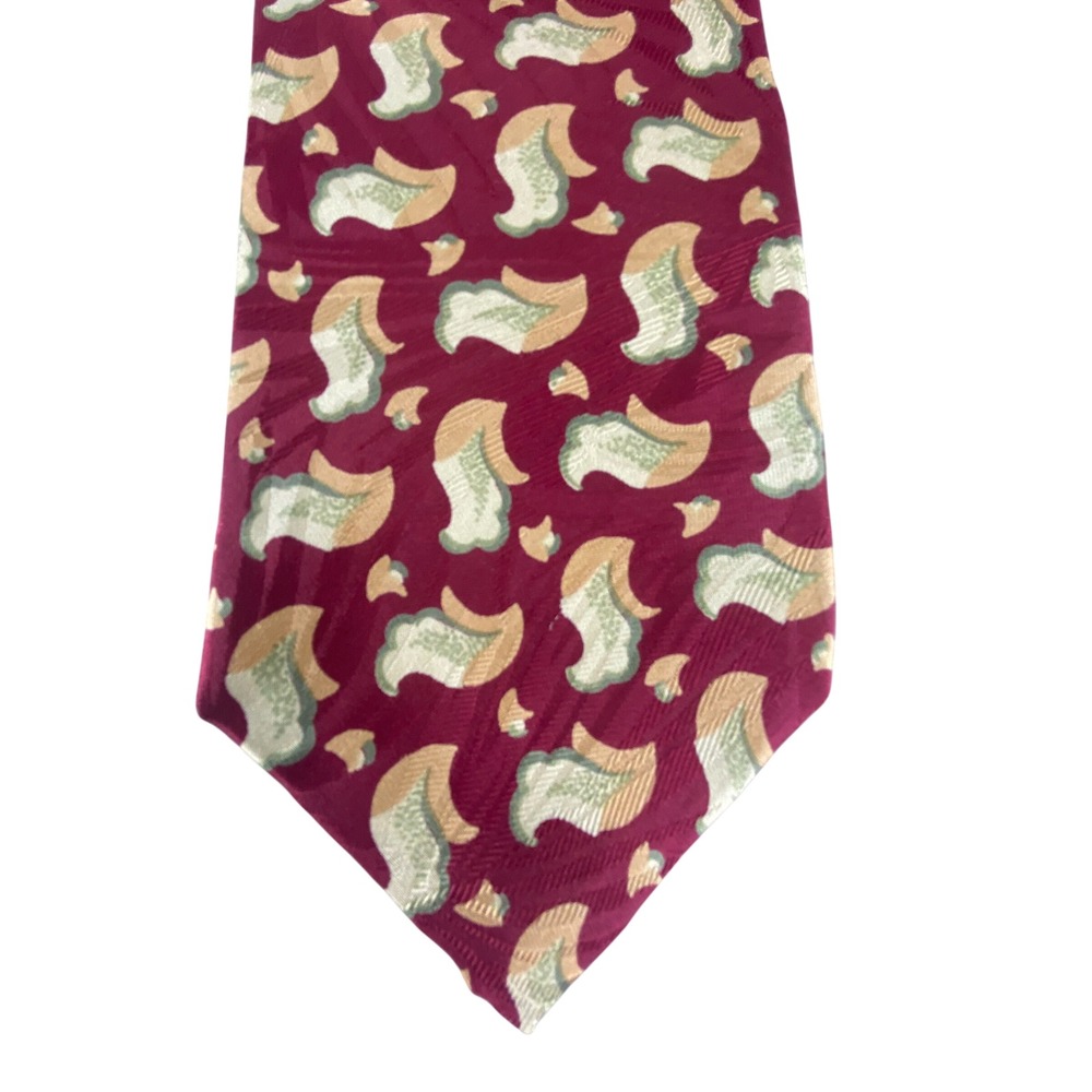 VTG Nowell's Men Tie Burgundy Red‎ Silk Abstract Paisley Artsy Formal 58"x4"